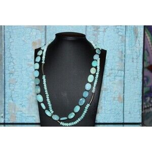 Vintage Amazonite? Double Strand Gemstone Statement 18” Bead Necklace